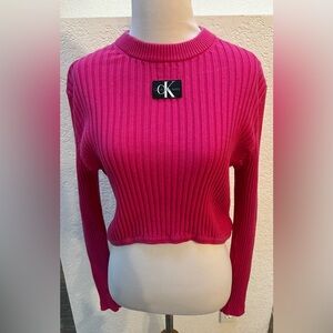 CALVIN KLEIN Jeans Long Sleeve Pink cropped Ribbed Mock Turtleneck—L